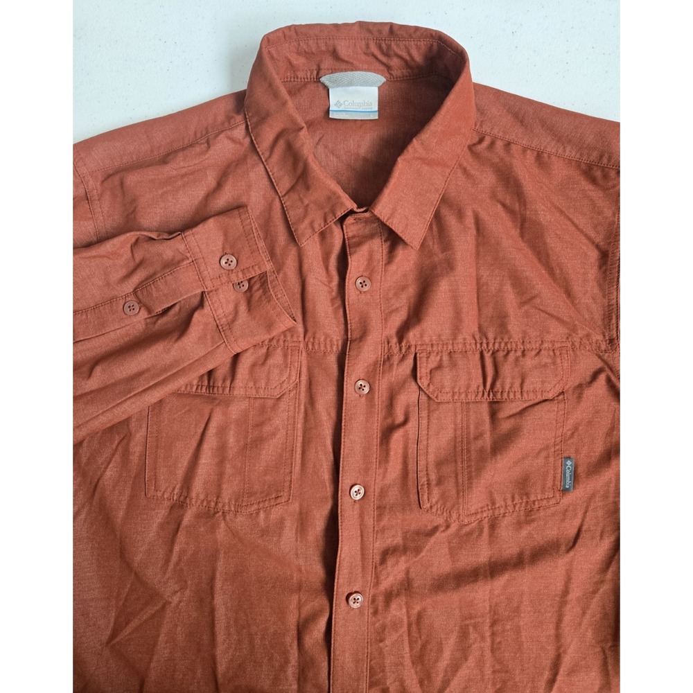 Columbia Mens Large Burnt Orange Omni-Wick Stretch Utility Long Sleeve Button Up